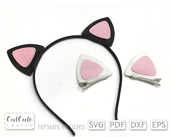 Plantilla SVG de pinza y diadema con orejas de gato: Lazo de Halloween de piel sintética (PDF)