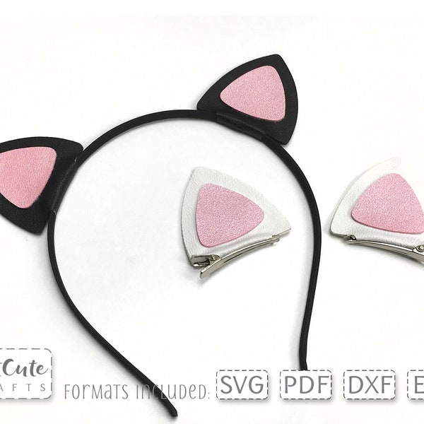 Cat Ears Hair Clips SVG Template, Faux Leather Headband Ears svg for Cricut, Halloween Hair Bow Printable PDF Felt Bow Pattern, SVG cut file