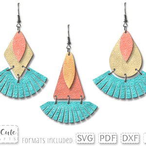 Boucle d'oreille sud-ouest SVG, svg boucle d'oreille bohème à franges, fichier de coupe SVG, modèle de boucles d'oreilles en similicuir en couches pour Silhouette ou Cricut
