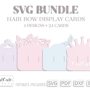Hair Bow Display Card SVG Bundle, Hair Clip Display Card Cut Files for Silhouette and Cricut, Hairbow Packaging template, Bow SVG Cards