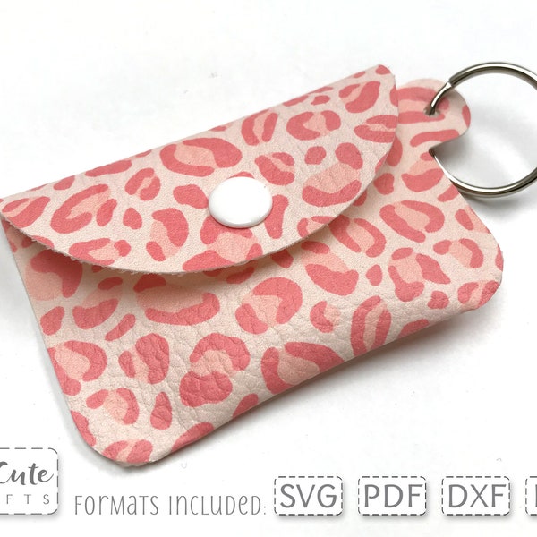 Rounded Mini Coin Wallet SVG Template Faux Leather Key Fob Coin Purse cut file for Cricut, Key Ring Pouch, Keychain pocket, no sew purse