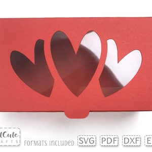 No-Glue Hearts Bow Box SVG Valentines Day Box SVG Template, Gift Box SVG, Cricut Box svg, Silhouette Box svg, Window Box svg, display box