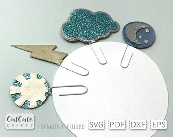 Planner Paperclip Charm SVG Templates for Cricut & Silhouette, Planner accessories SVG template lightning cloud sun moon planner decorations