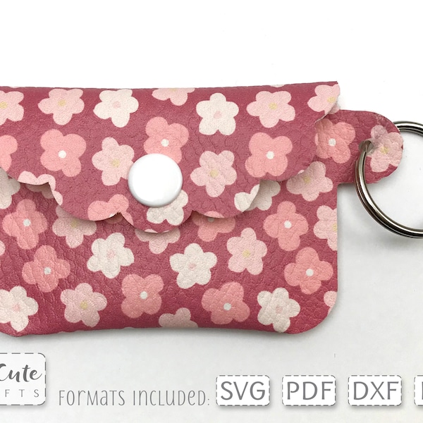 Mini Scalloped Coin Purse SVG Template Faux Leather Key Fob Coin Pouch cut file Cricut, Key Ring Purse, Keychain pocket, no sew kids purse