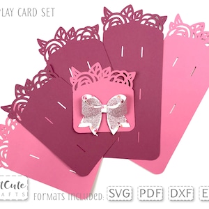 Roses Hairbow Display Card Template SVG, Floral Bow SVG Card, Display Card Cut Files for Silhouette or Cricut, Packaging PDF template