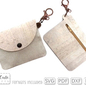 Cartera con cremallera sin coser Plantilla SVG Llavero de cuero sintético Cartera combinada sin costura con archivo de corte de bolsillo para Cricut, titular de la tarjeta y monedero