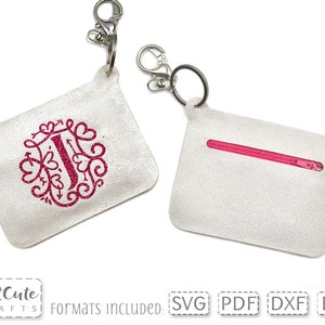 Zipper Coin Purse SVG Template Faux Leather Keyring No-Sew Coin Purse cut file for Cricut and Silhouette, Name Monogram Coin Purse to DIY