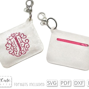Reißverschluss Geldbörse SVG Vorlage Kunstleder Schlüsselanhänger No-Sew Geldbörse geschnitten Datei für Cricut und Silhouette, Name Monogramm Geldbörse zum DIY