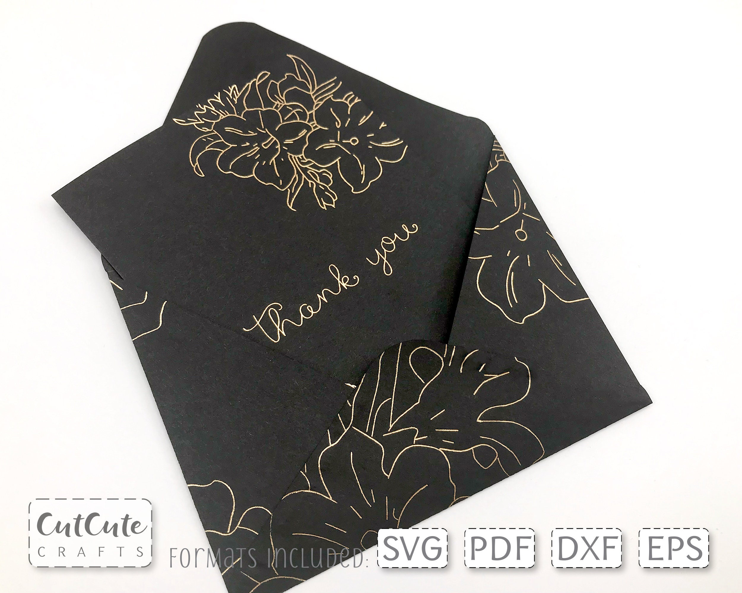 Download Floral Svg Single Line Design For A Thank You Card And Envelope With Foil And Draw Templates Silhouette Cut File Cricut Foil Transfer File