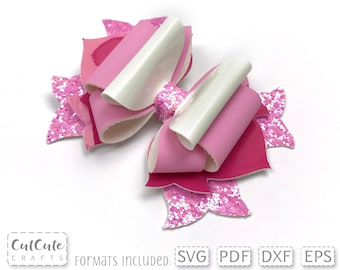 Plantilla de lazo para el cabello con diseño de flores rosas: Diseño de lazo de piel sintética (SVG, PDF)