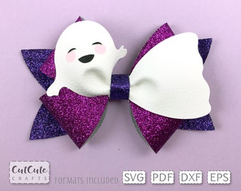 Ghost Bow SVG, Halloween Bow template, Ghost SVG, PDF Felt Bow Pattern, Cricut cut file, Silhouette cut file, Hairclip Bow svg