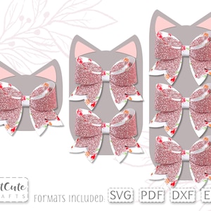 Modelo SVG de cartão de exibição de arco de cabelo de gatinho para um, dois ou três arcos em dois tamanhos, arquivos de corte de cartão de exibição SVG de arco de gato para silhueta Cricut