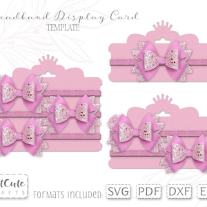 Plantilla de tarjeta de visualización de diadema SVG, archivos de corte de tarjeta de visualización de diadema elástica para silueta y cricut, tarjeta SVG de arco