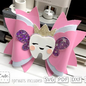Tandenfee Bow SVG, Faux Leather Hair Bow sjabloon voor Cricut of silhouet, SVG gesneden bestand, Cute Bow Design voor Jelly Sheets en Vinyl
