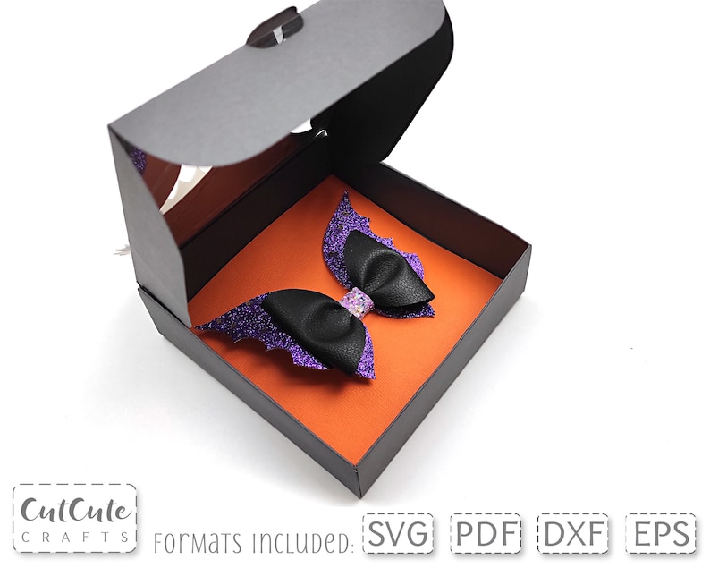 Bat Square Bow Box SVG Halloween Hair Bow Box Template Gift Etsy