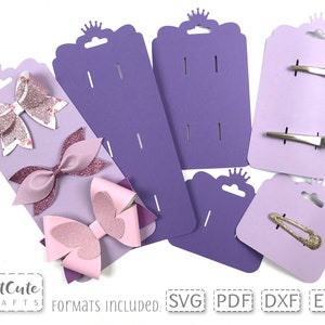 Bow Display Card SVG Template para uno, dos o tres arcos en dos tamaños, Princess Crown Bow Display Card Cut Files para Silhouette y Cricut