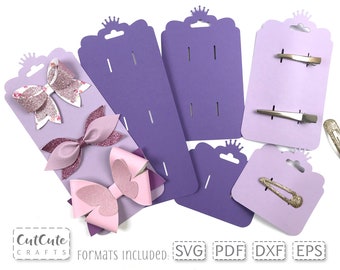 Bow Display Card SVG Template for one, two or three bows in two sizes, Princess Crown Bow Display Card Cut Files for Silhouette and Cricut