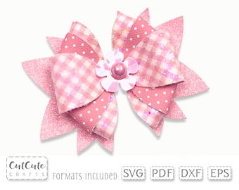 Pink Cottage Hair Bow SVG Template, Faux Leather Bow template, bow svg for Cricut, Silhouette Cameo Bow, PDF Felt Bow Pattern, SVG cut file