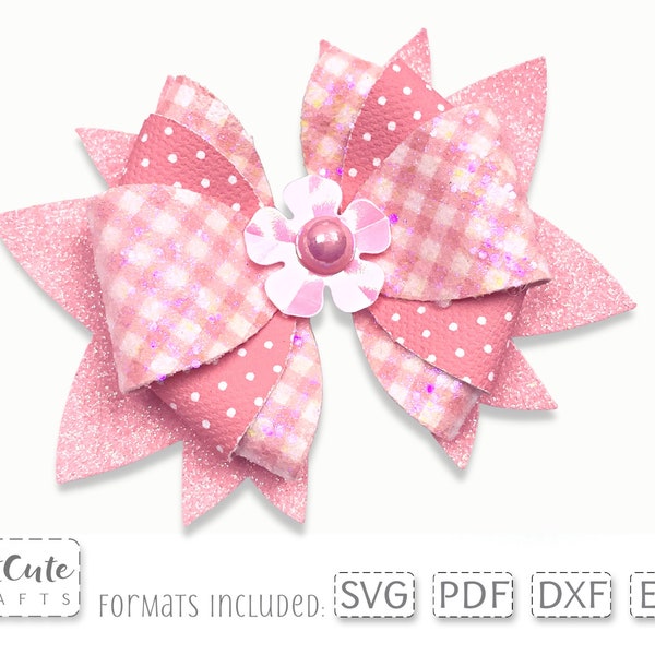 Rose Cottage Hair Bow SVG modèle, modèle de faux cuir Bow, arc svg pour Cricut, Silhouette Cameo Bow, PDF Felt Bow Pattern, fichier de coupe SVG