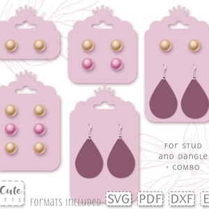 Modelo SVG de cartão de exibição de brinco para tachas e pendentes, brincos de coroa de princesa, arquivos de corte de cartão SVG para silhueta e cricut