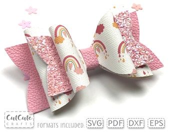 Plantilla de arco de pelo doble arco iris SVG, plantilla de artesanía de hoja de cuero para accesorio de arco, archivo de corte de arco cricut, archivos de corte de silueta, arcos de bricolaje