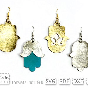 ハムサ イヤリング SVG ファティマの手 フェイクレザー イヤリング テンプレート SVG Cricut または Silhouette Cameo 用、DIY ボヘミアン ジュエリー pdf パターン