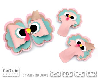 Thanksgiving Turkey Hair Bow & Snap Clip Templates (SVG, PDF)