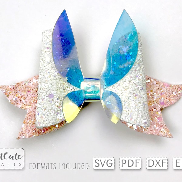 Fairy Wings Bow SVG, Hair Bow template, Faux Leather bow svg for Cricut, Birthday Hairbow Printable PDF Felt Bow Pattern, SVG cut file