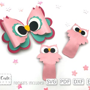 Fiocco per capelli di gufo e modelli di clip a scatto SVG, Ritorno a scuola Cricut Bow in finta pelle in formato SVG, PDF Felt Bow Pattern, Plotter cut file, Plotterdatei