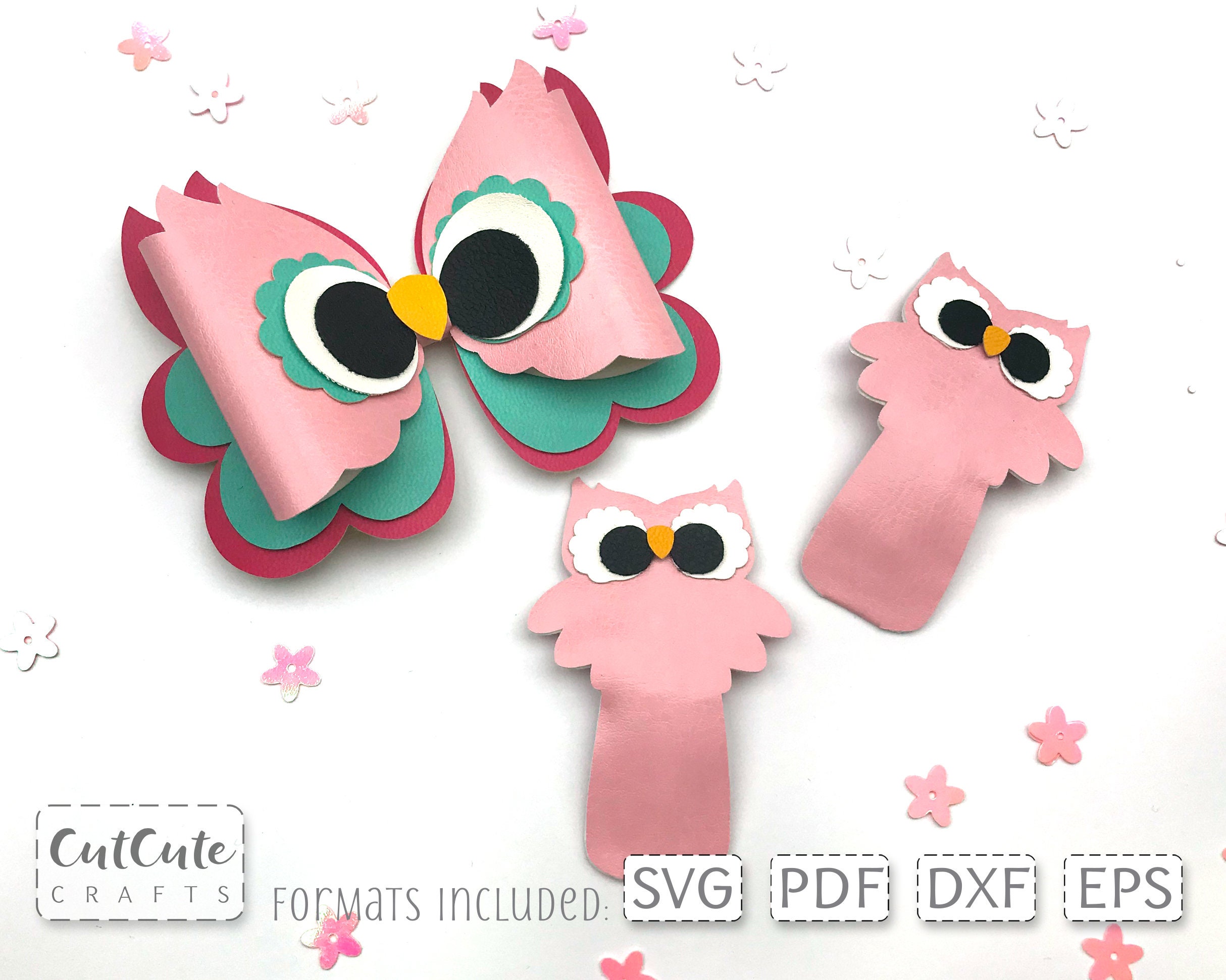 Owl Hair Bow & Snap Clip Templates: Faux Leather, Felt (SVG, PDF)