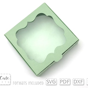 Quadratische Fancy Rahmen Box SVG, Bogen Box Vorlage, Geschenk Box SVG, Cricut Box SVG, Silhouette Box svg, Fenster Box svg, Display Box für Haarschleifen