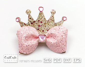 Plantilla SVG de lazo de corona: Archivo de corte de lazo de princesa (PDF)