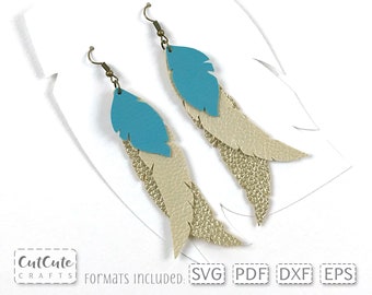 Feather Earring SVG, Stacked boho earrings svg, SVG cut file, Faux Leather Earrings template, dxf earring, laser cut file, PDF template
