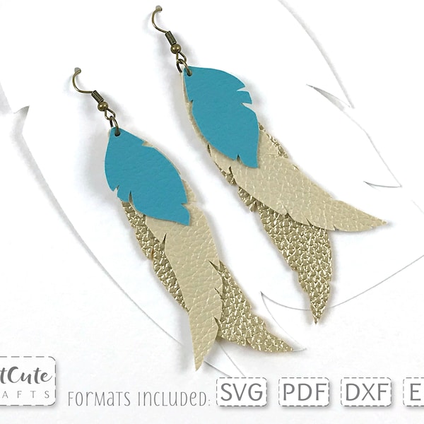Feather Earring SVG, Stacked boho earrings svg, SVG cut file, Faux Leather Earrings template, dxf earring, laser cut file, PDF template