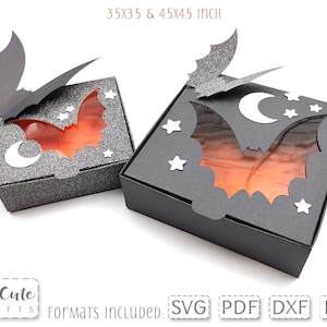 Bat Square Bow Box SVG, Plantilla de caja de arco de pelo de Halloween, Caja de regalo SVG, Cricut Box SVG, Window Box svg, plantilla de caja imprimible, caja de presentación