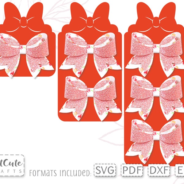 Cute Bow Display Card SVG Template for one, two or three bows in two sizes, Hairbow Display Card Cut Files for Silhouette and Cricut