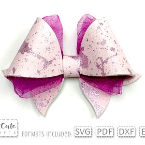 Pink Bloom Bow SVG Template, Faux Leather Hairbow Pattern, Birthday party hair bow,  PDF Felt Bow Pattern, SVG cut file, Cricut Bow Template
