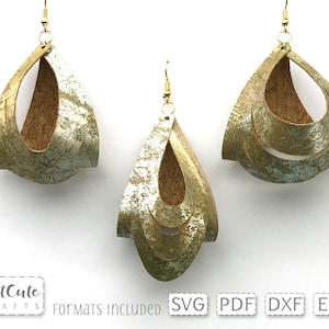 Boho Earring SVG Dangle Faux Leather Earrings template for Silhouette or Cricut, plotterdatei, Cork and Gold Cricut Earrings DIY cut files