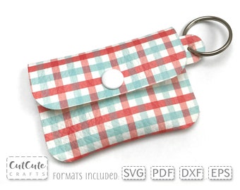 Plaid Mini Coin Pouch SVG Template Faux Leather Key Fob Coin Purse cut file for Cricut, Key Ring Wallet, Keychain purse, no sew purse