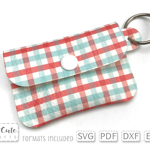 Plaid Mini Coin Pouch SVG Template Faux Leather Key Fob Coin Purse cut file for Cricut, Key Ring Wallet, Keychain purse, no sew purse