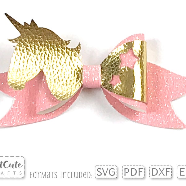 Candy Unicorn Bow SVG Template, Hairbow svg cut files, printable PDF Bow template, plotterdatei, faux leather bow tutorial, commercial svg