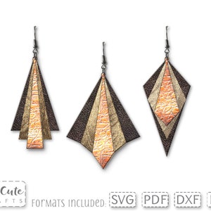 Leather Earring SVG, stacked earring svg, SVG cut file, Geometric Layered Faux Leather Earrings template for Cricut, Diamond shape earring