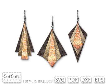 Leather Earring SVG: Geometric Stacked Diamond Template (Digital Download)