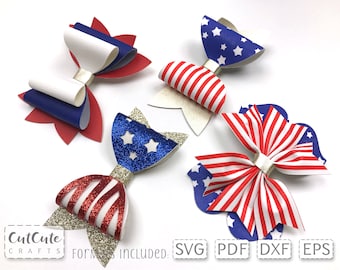 4 juli Hair Bow SVG-bundel, patriottische kunstleer haarclip (pdf-sjabloon)
