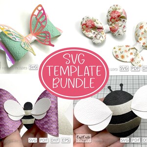 Bee and Butterfly Hair Bow SVG Bundle, Hair Clip Faux Leather Bow svg template, Cardstock bow, Planner Decorations DIY, Hair accessories