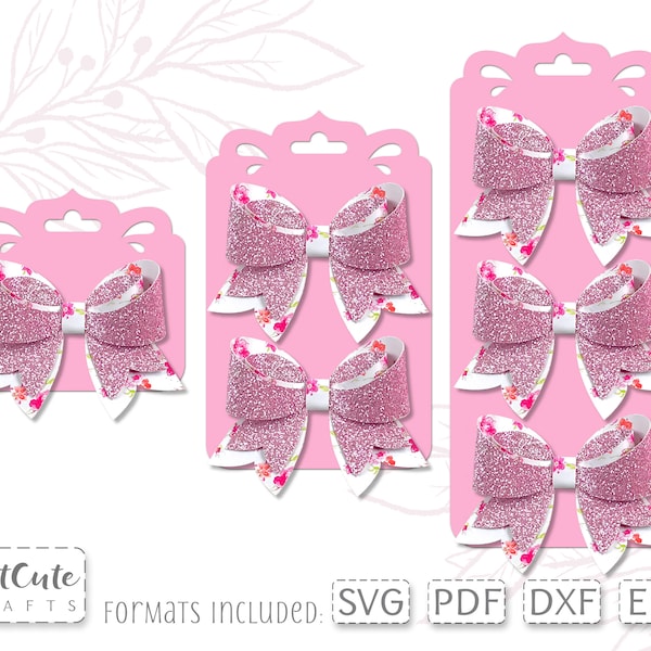 Fancy Hair Bow Display Card SVG Template for one, two or three bows in two sizes, Bow SVG Display Card Cut Files for Silhouette and Cricut