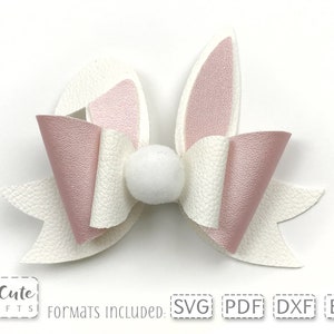 Bunny Ears Double Bow SVG Template, Faux Leather Hairbow idée pour Cricut bow svg, PDF Felt Bow Pattern, Silhouette Easter Bunny SVG coupe file