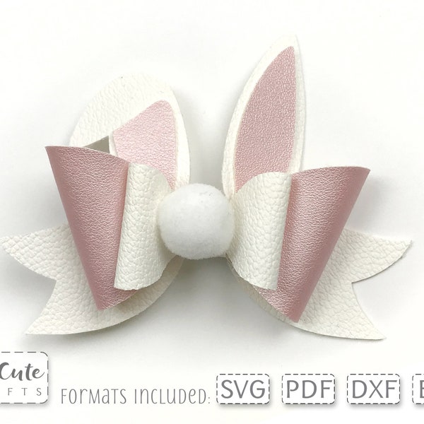 Bunny Ears Double Bow SVG Template, Faux Leather Hairbow idea for Cricut bow svg, PDF Felt Bow Pattern, Silhouette Easter Bunny SVG cut file