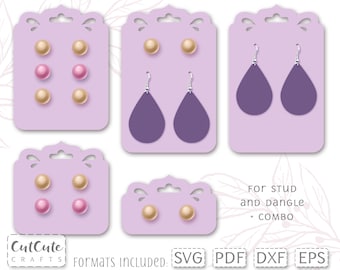 Fancy Earring Display Card SVG Template for studs and dangles, Elegant Earrings SVG Card Cut Files for Silhouette and Cricut