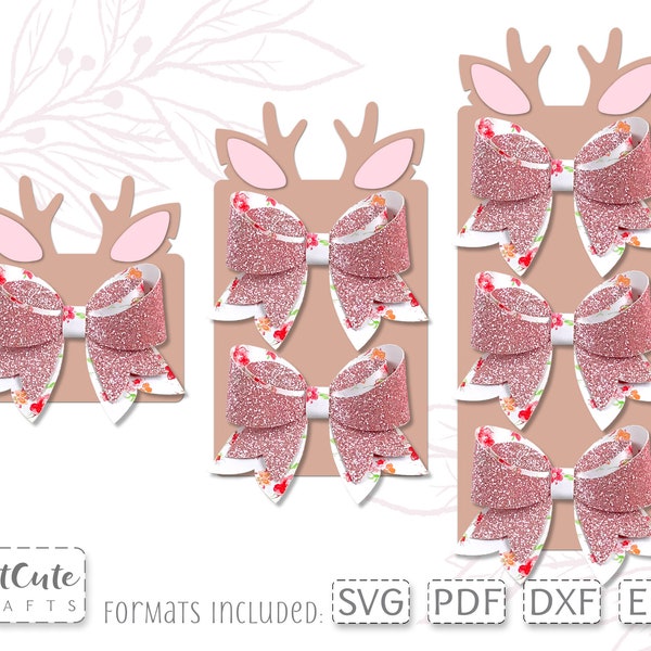 Deer Hair Bow Display Card SVG Template for one, two or three bows in two sizes, Bow SVG Display Card Cut Files for Silhouette and Cricut